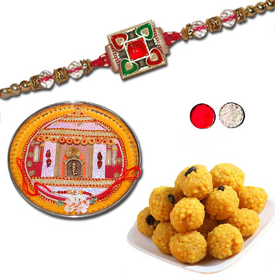 "Zardosi Rakhi-ZR-5210 A(Single Rakhi),Rakhi Thali, Laddu - Click here to View more details about this Product